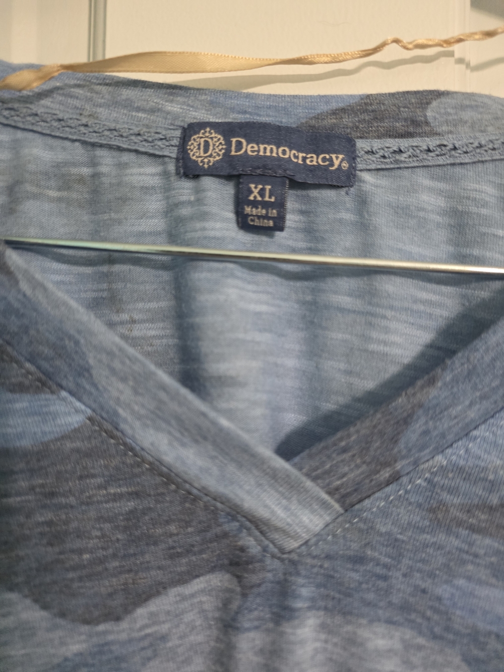 Democracy Blue Camo V-Neck Tie-Front Short Sleeve Top - Picture 3 of 6